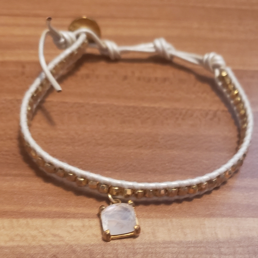 Chan luu leather braided bracelet white and gold